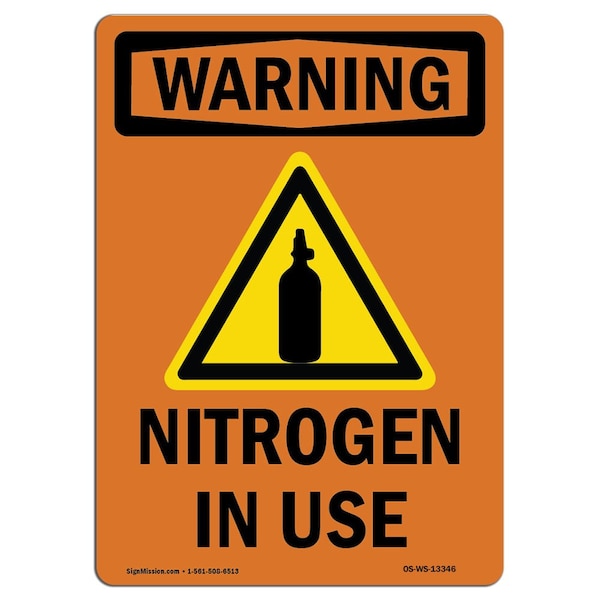 Safety Sign, OSHA WARNING, 5" Height, Nitrogen In Use, Portrait, 10PK